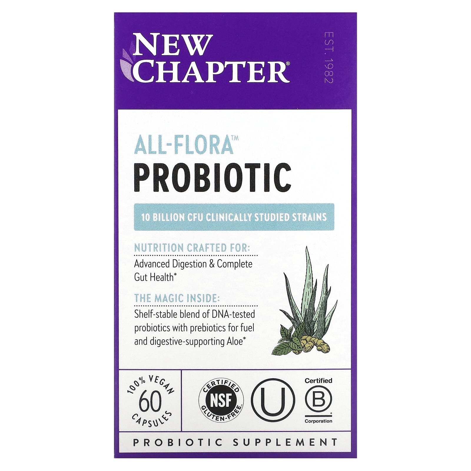 New Chapter, All-Flora Probiotic , 10 Billion CFU, 60 Vegan Capsules - Image 1