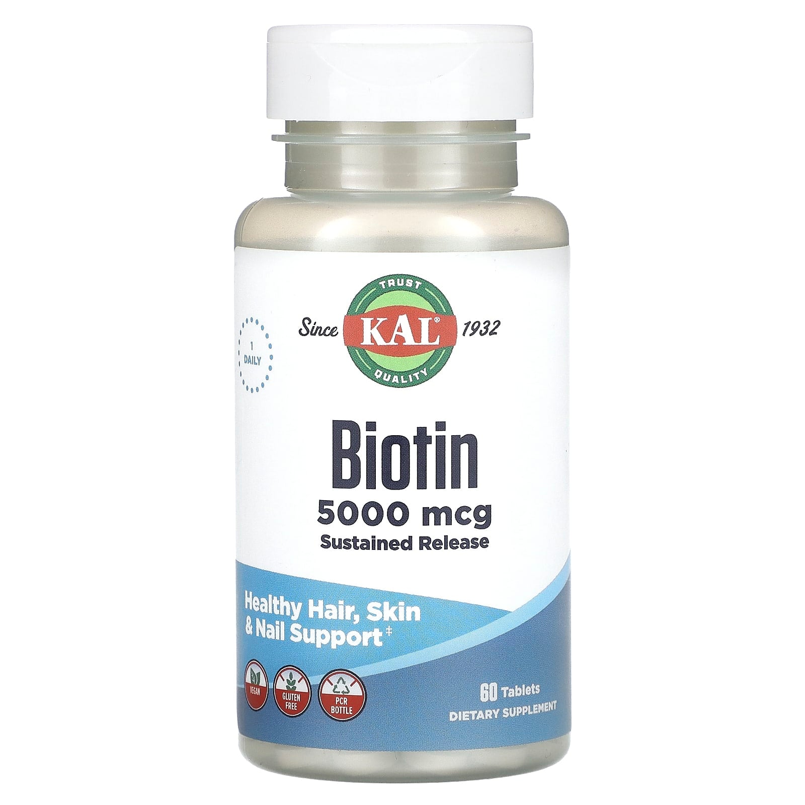 KAL, Biotin, Sustained Release, 5,000 mcg, 60 Tablets - Image 1