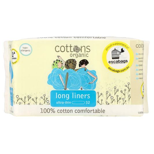 Cottons Ultra-Thin Long Liners | 32 Count | Organic, Unscented, Hypo-Allergenic - Image 1