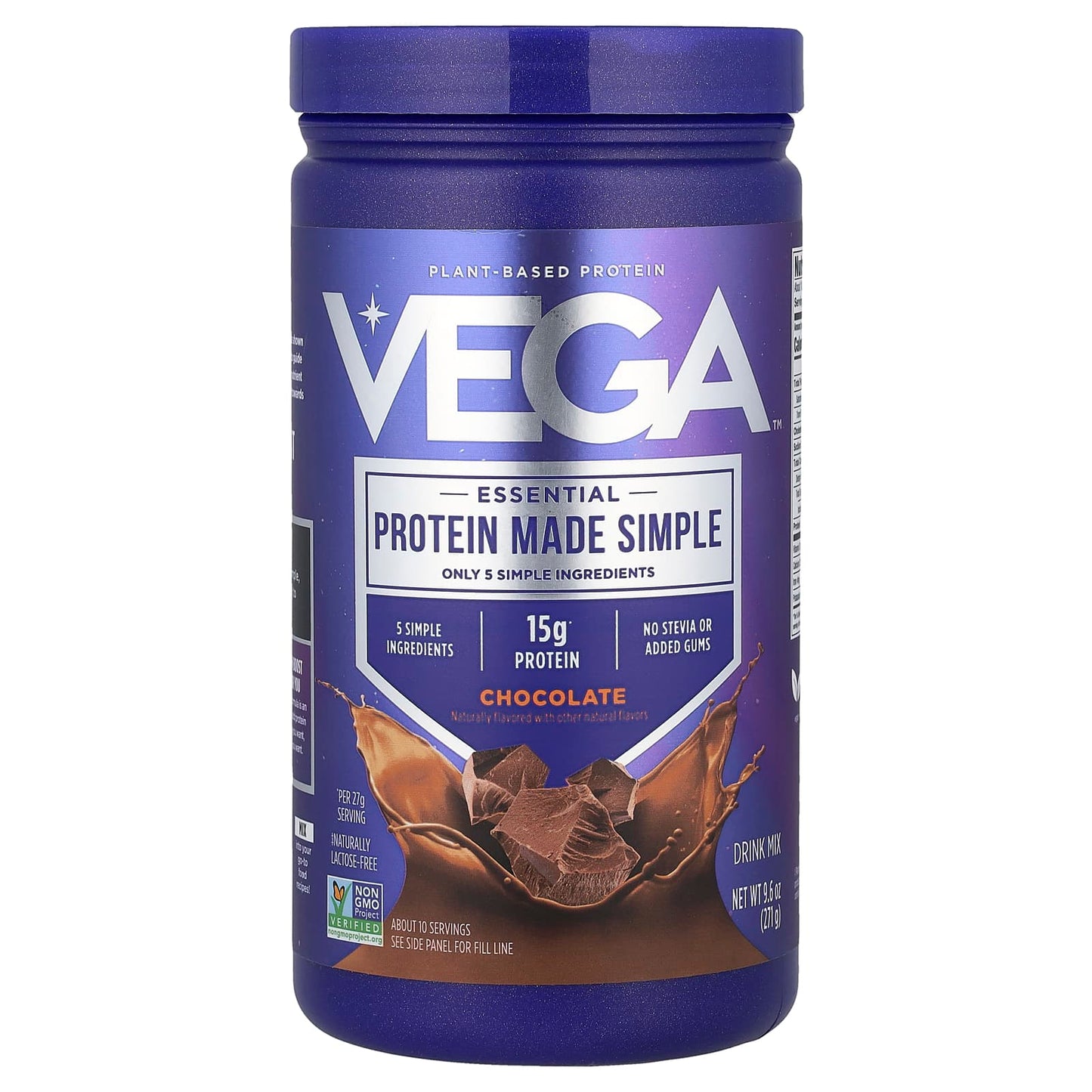 Vega, Plant-Based Protein, Essential Made Simple, Chocolate, 9.6 oz (271 g) - Image 1