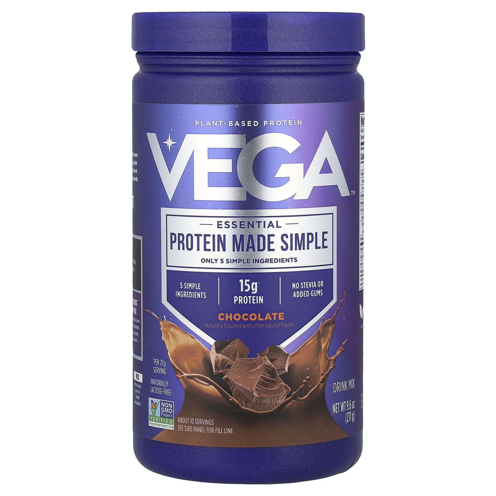 Vega, Plant-Based Protein, Essential Made Simple, Chocolate, 9.6 oz (271 g) - Image 1