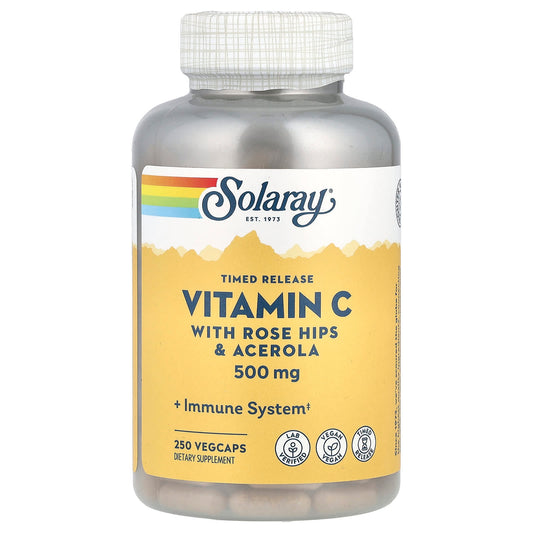 Solaray, Timed Release Vitamin C with Rose Hips & Acerola, 500 mg, 250 VegCaps - Image 1