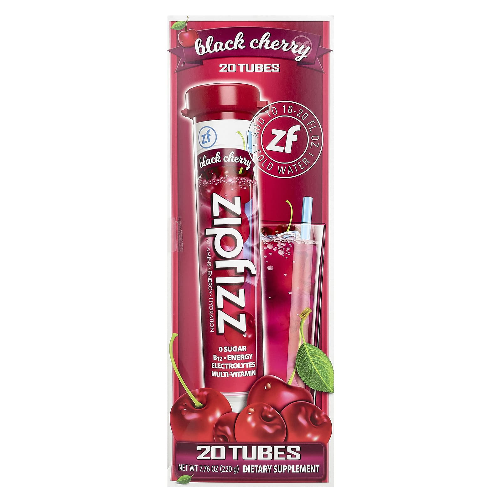 Zipfizz, Energy Drink Mix, Black Cherry, 20 Tubes, 0.39 oz (11 g) Each - Image 1