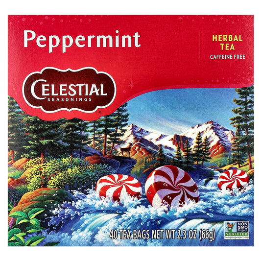 Peppermint Herbal Tea by Celestial Seasonings, Caffeine Free, 40 Tea Bags - Image 1