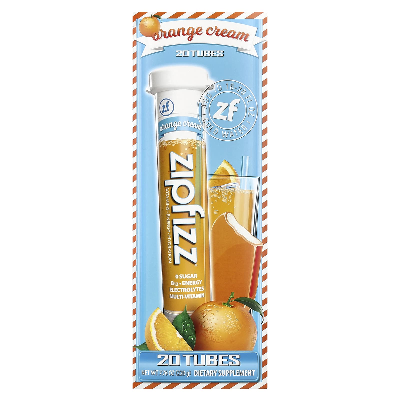 Zipfizz, Energy Drink Mix, Orange Cream, 20 Tubes, 0.39 oz (11 g) Each - Image 1
