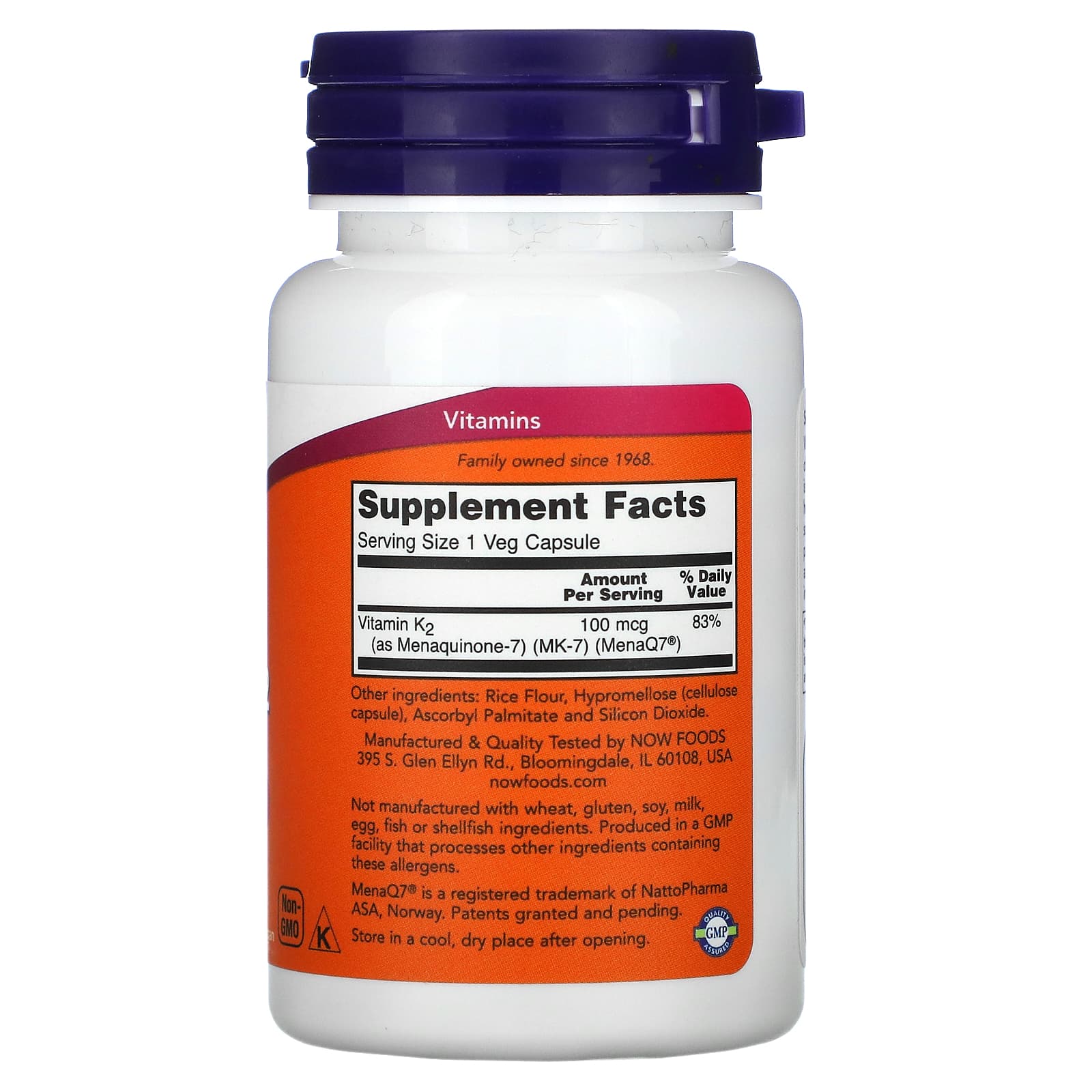 NOW Foods, MK-7 Vitamin K-2, 100 mcg, 60 Veg Capsules - Image 2