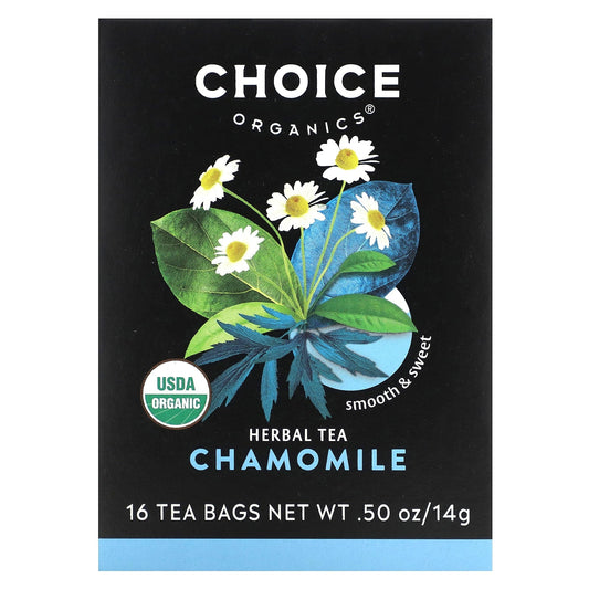 USDA Organic Chamomile Tea, Caffeine Free, 16 Bags, Choice Organic Teas - Image 1