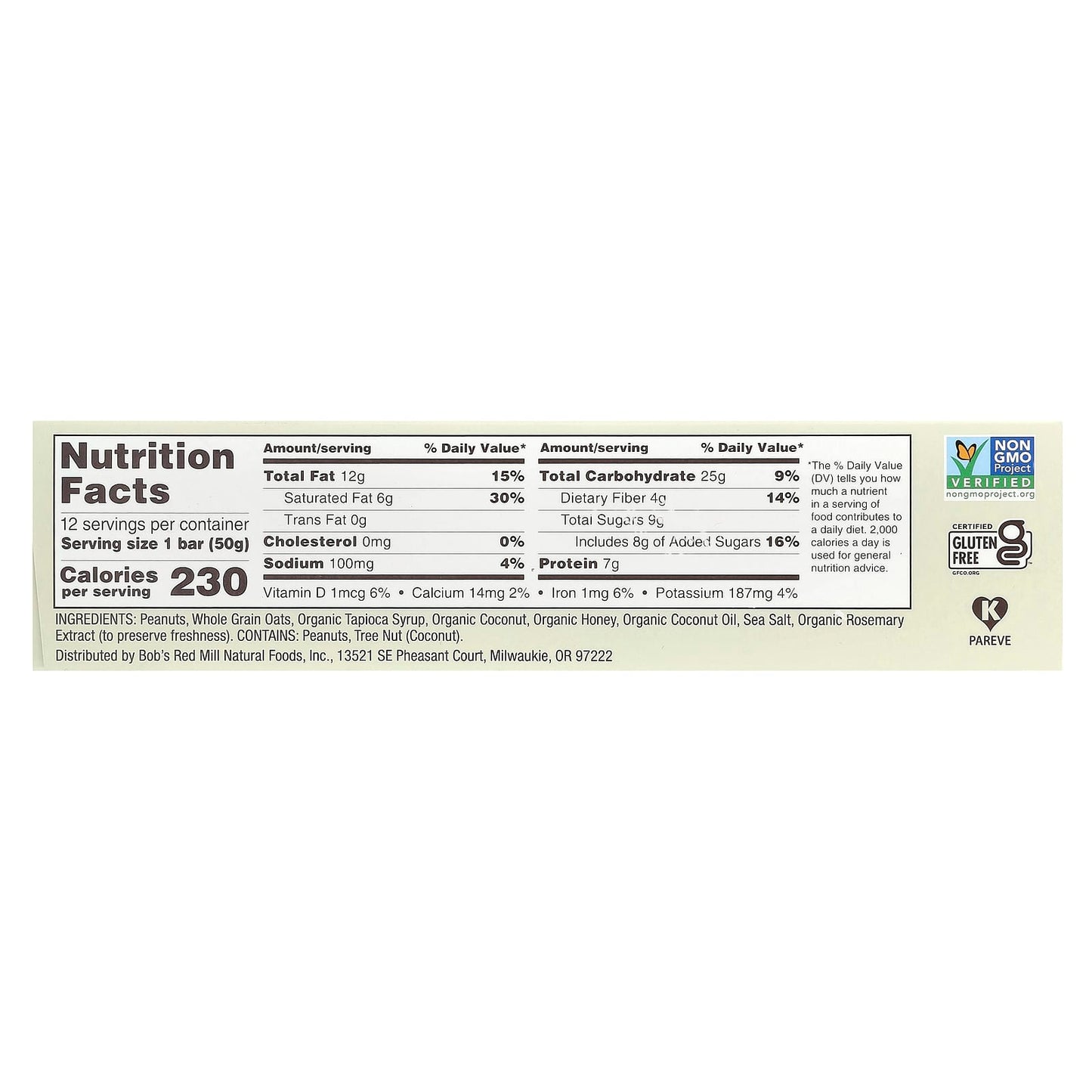 Bob's Red Mill Gluten-Free Peanut Butter Coconut & Oats Energy Bars, 12 Count - Image 2