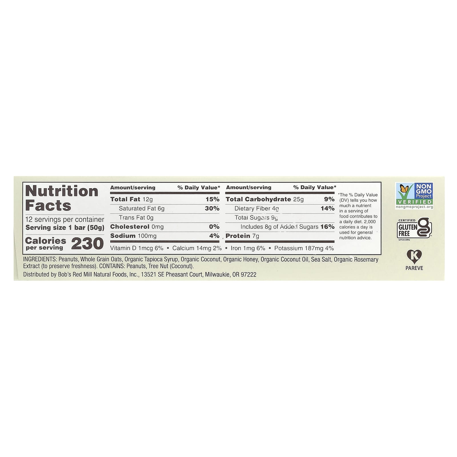 Bob's Red Mill Gluten-Free Peanut Butter Coconut & Oats Energy Bars, 12 Count - Image 2