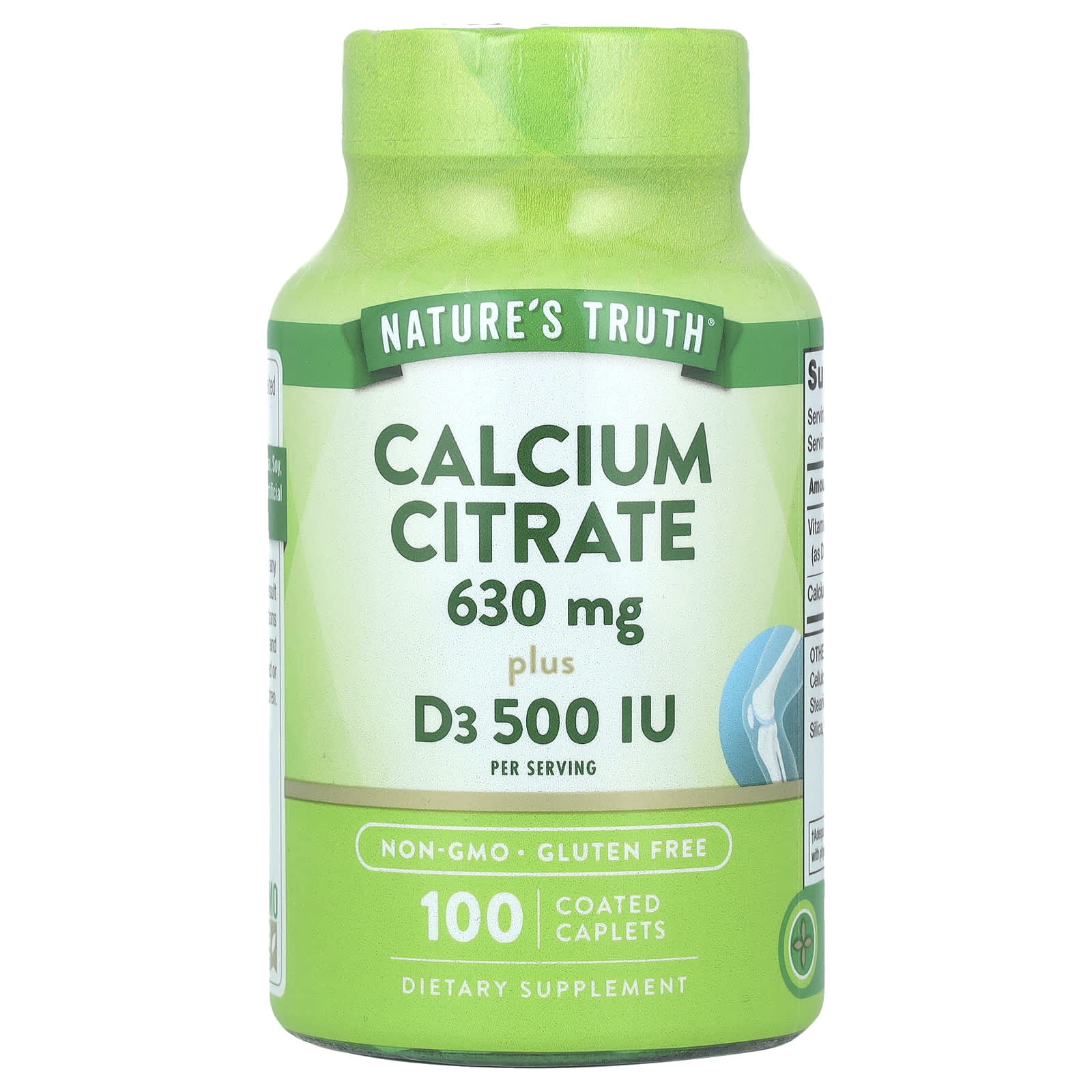 Nature's Truth, Calcium Citrate Plus D3, 100 Coated Caplets - Image 1