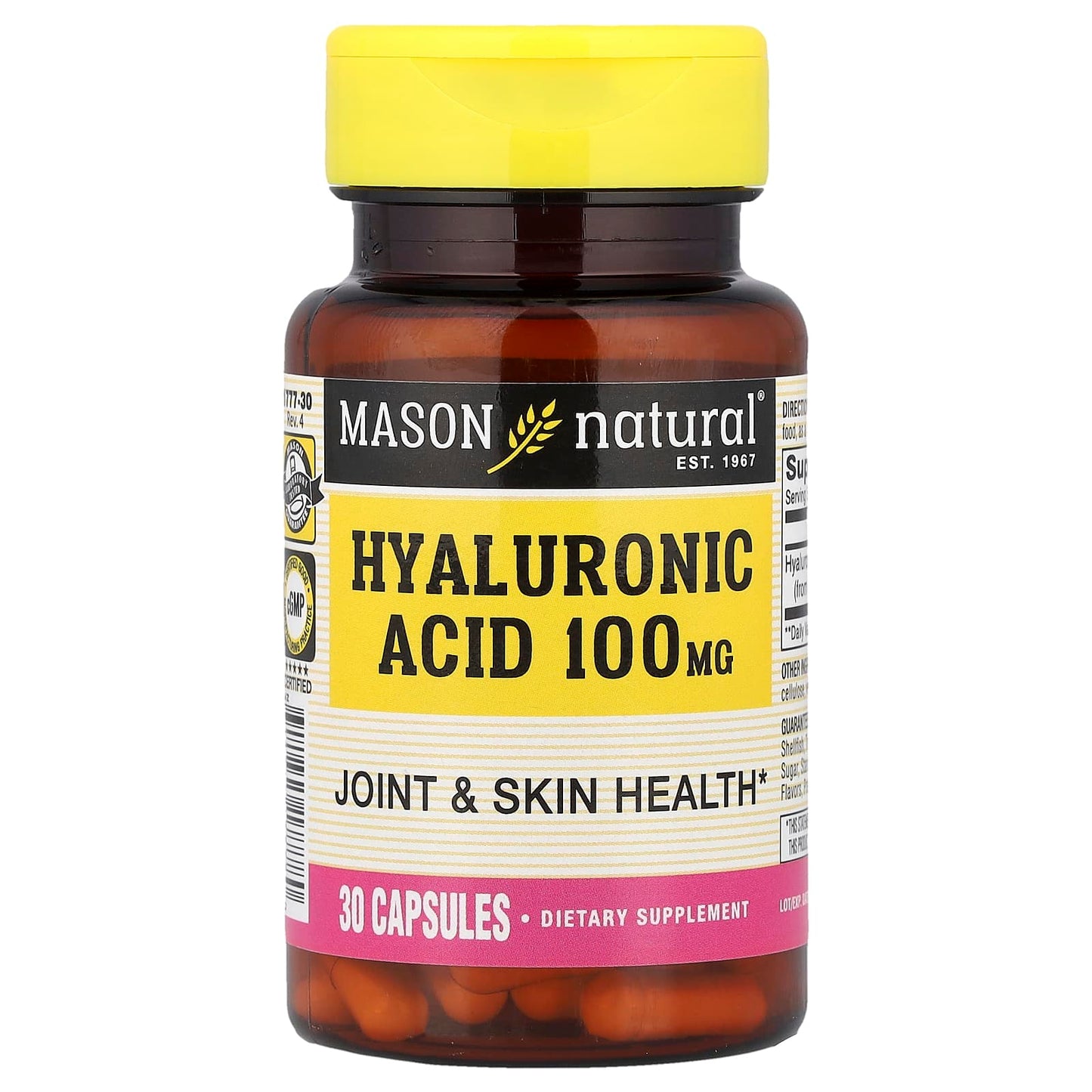 Mason Natural, Hyaluronic Acid, 100 mg, 30 Capsules - Image 1