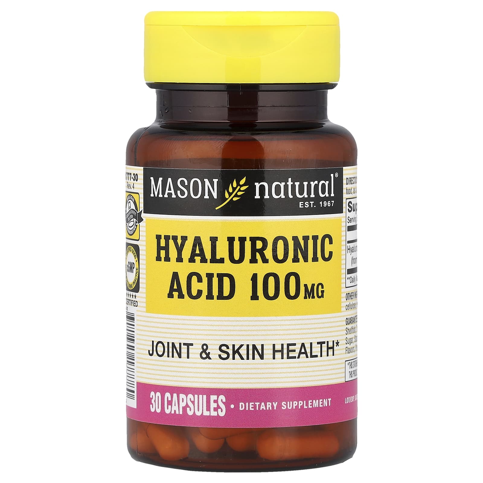 Mason Natural, Hyaluronic Acid, 100 mg, 30 Capsules - Image 1