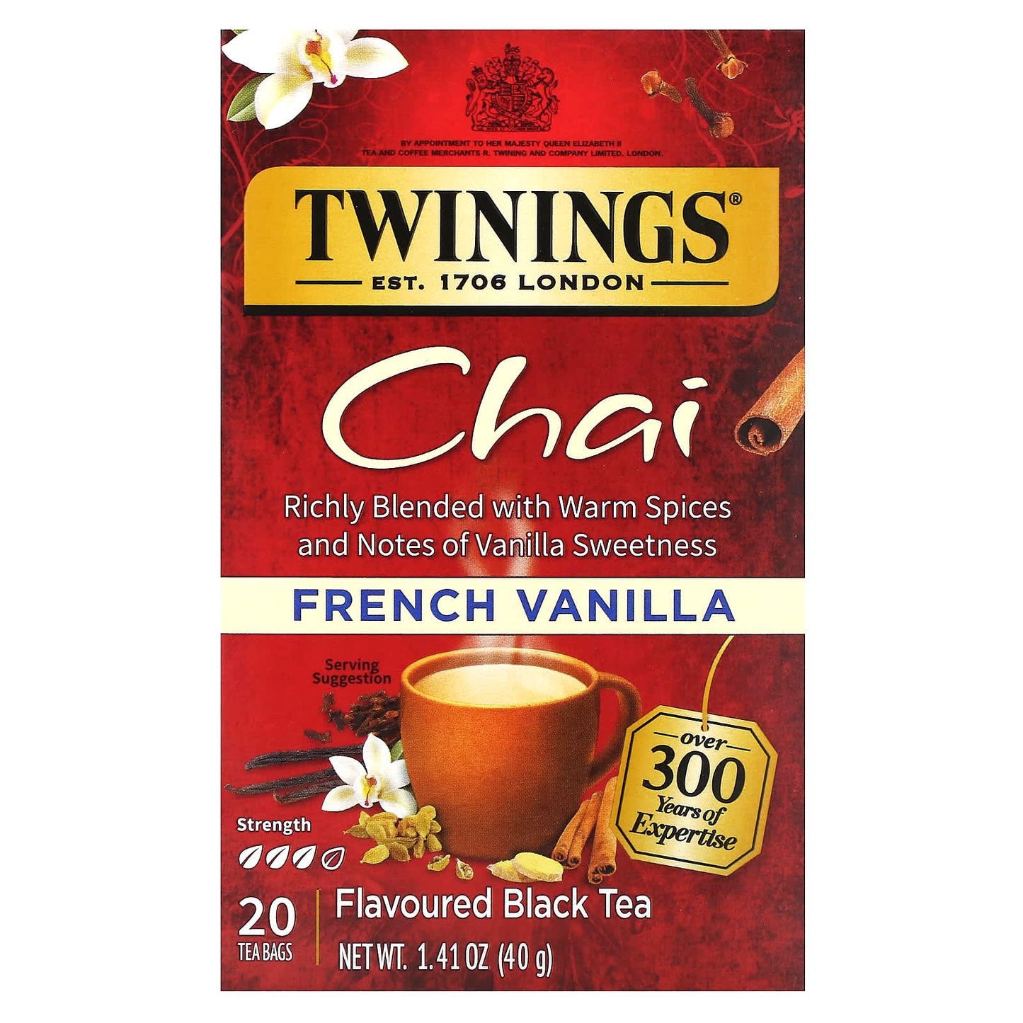 Twinings, Flavored Black Tea, Chai, French Vanilla, 20 Tea Bags, 1.41 oz (40 g) - Image 1