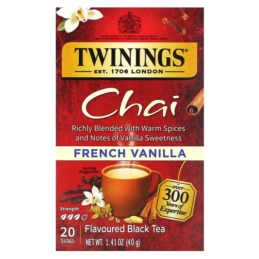 Twinings, Flavored Black Tea, Chai, French Vanilla, 20 Tea Bags, 1.41 oz (40 g) - Image 1