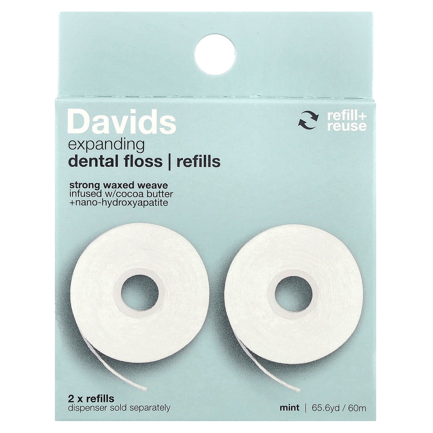 Davids Mint Dental Floss Refills, 2 Pack, Expandable & Gentle - Image 1