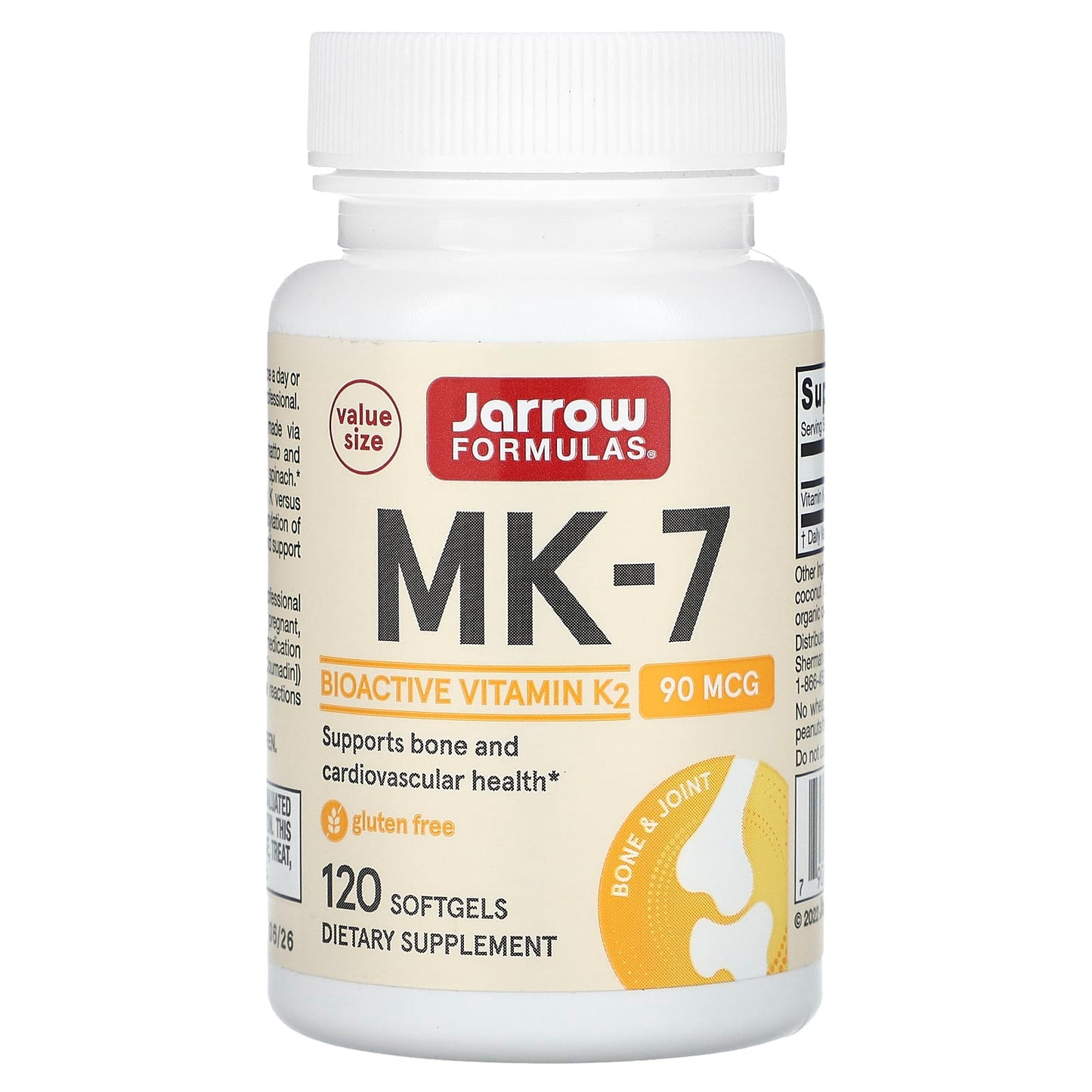 Jarrow Formulas MK-7 Vitamin K2, 90 mcg, 120 Softgels for Bone & Joint Health - Image 1