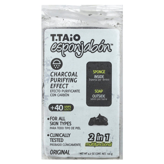 T. Taio, Soap Bar With Sponge Inside, Original Charcoal, 4.2 oz (120 g) - Image 1