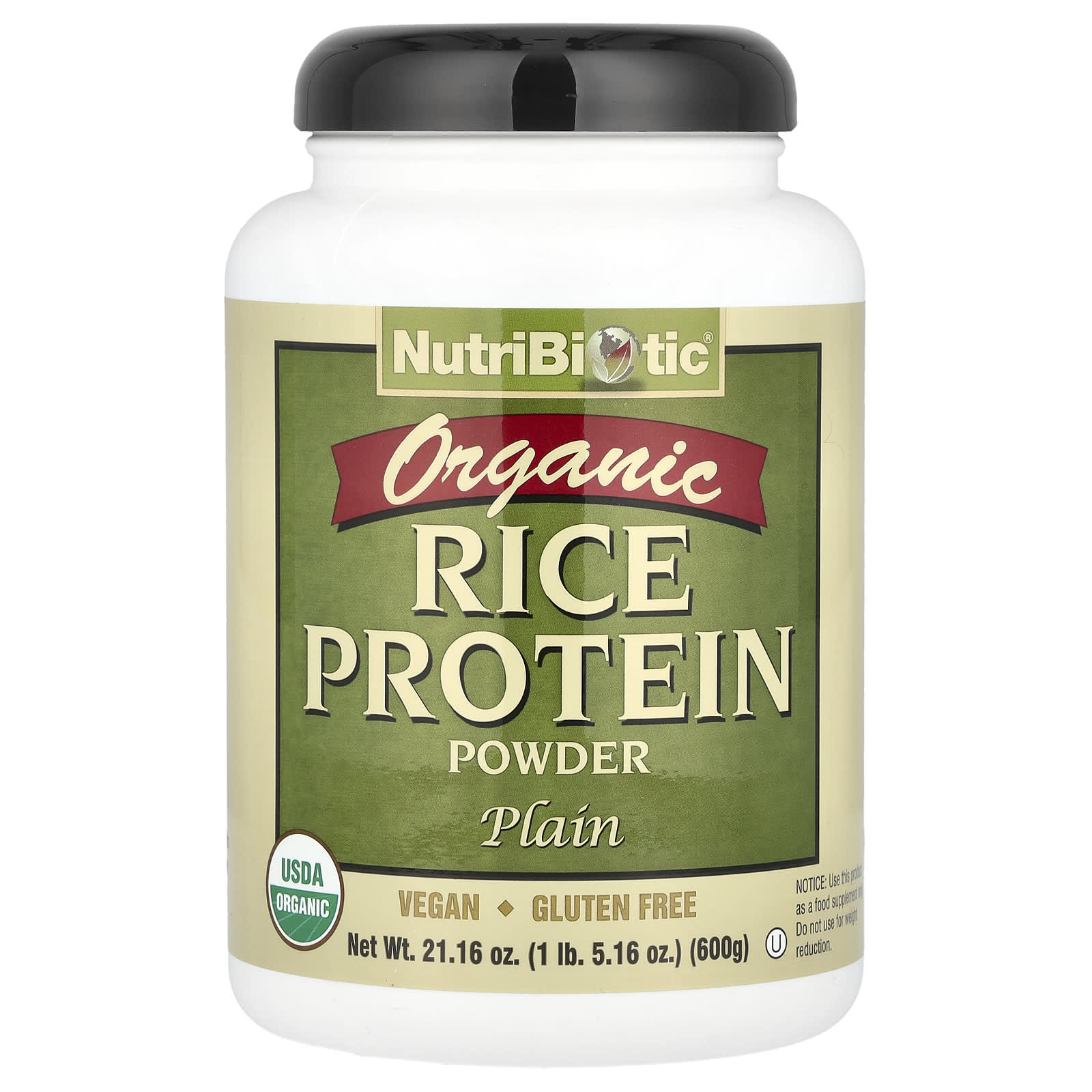NutriBiotic, Organic Rice Protein Powder, Plain, 1 lb 5.16 oz (600 g) - Image 1