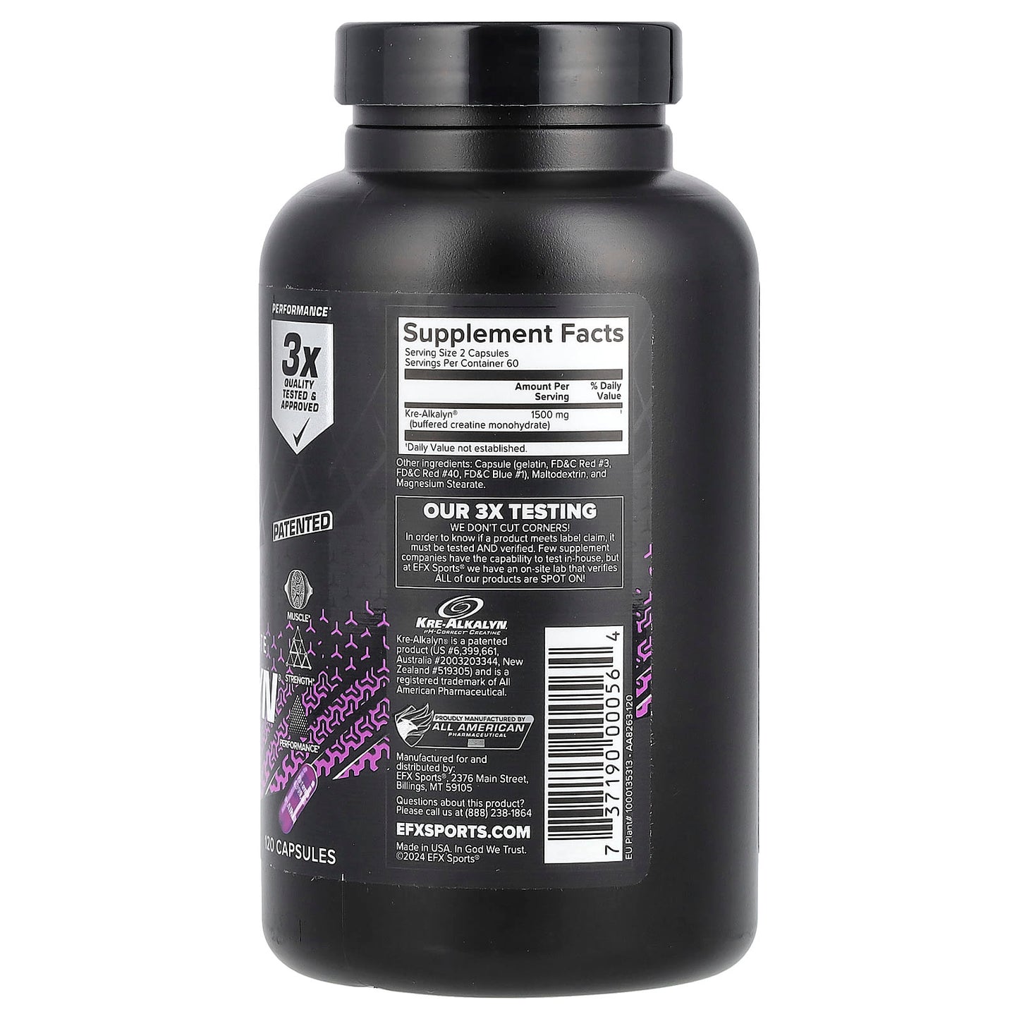 EFX Sports Kre-Alkalyn EFX 120 Capsules pH Correct Creatine - Image 2