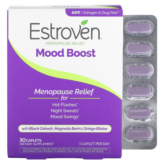 Menopause Relief with Estroven Mood Boost, 30 Caplets for Hot Flashes - Image 1