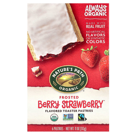 Nature's Path, Organic Flavored Toaster Pastries, Frosted Berry Strawberry, 6 Pastries, 11 oz (312 g) - Image 1