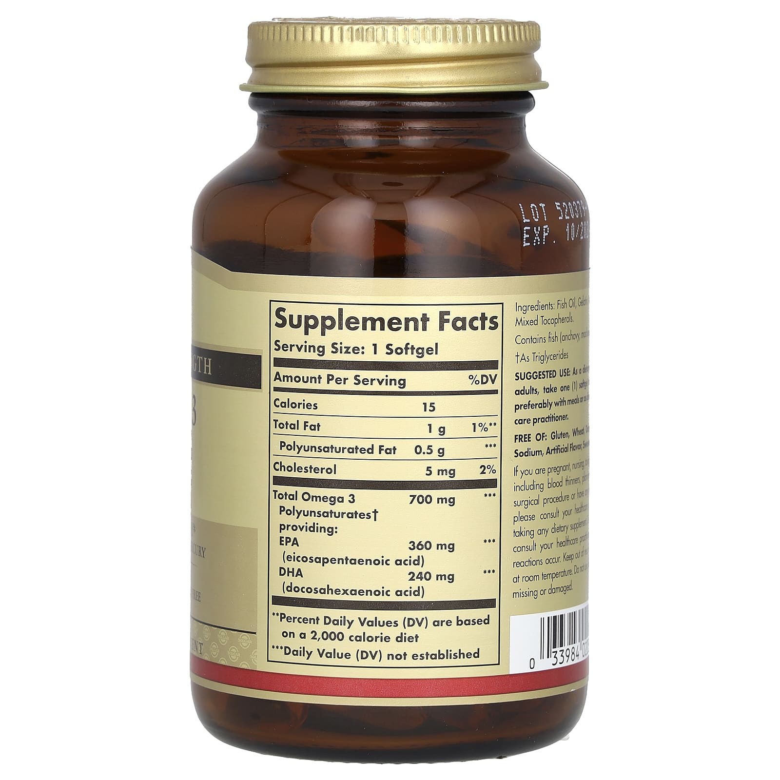 Solgar, Omega-3, Double Strength, 700 mg, 60 Softgels - Image 2