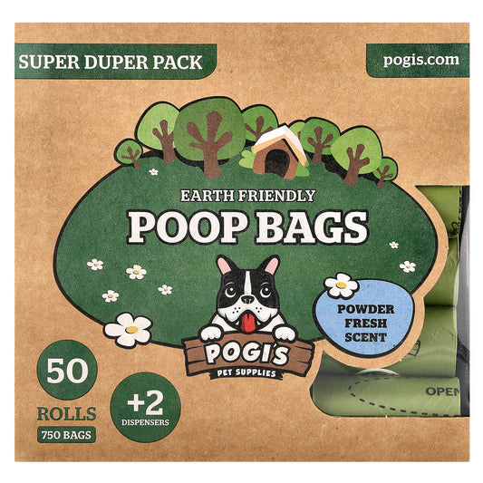 Pogi's Pet Supplies, Earth Friendly Poop Bags, Super Duper Pack, Powder Fresh, 50 Rolls, 750 Bags, 2 Dispensers - Image 1