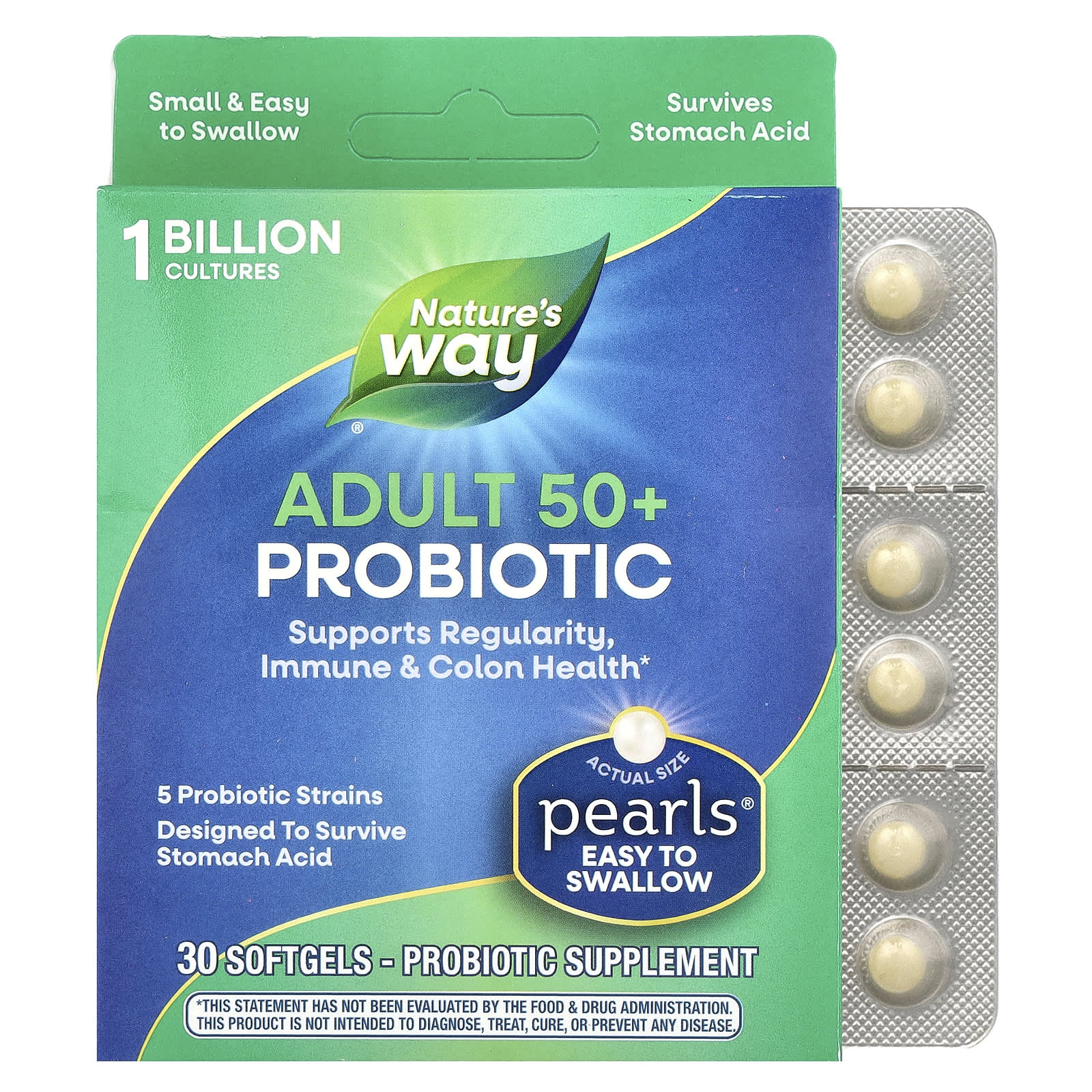 Nature's Way, Adult 50+ Probiotic Pearls , 1 Billion CFU, 30 Softgels - Image 1