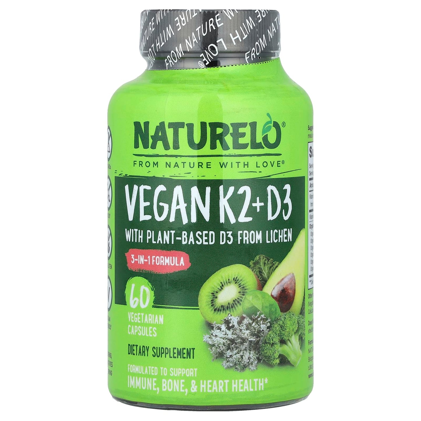 NATURELO, Vegan Vitamin K2 + D3, 60 Vegetarian Capsules - Image 1