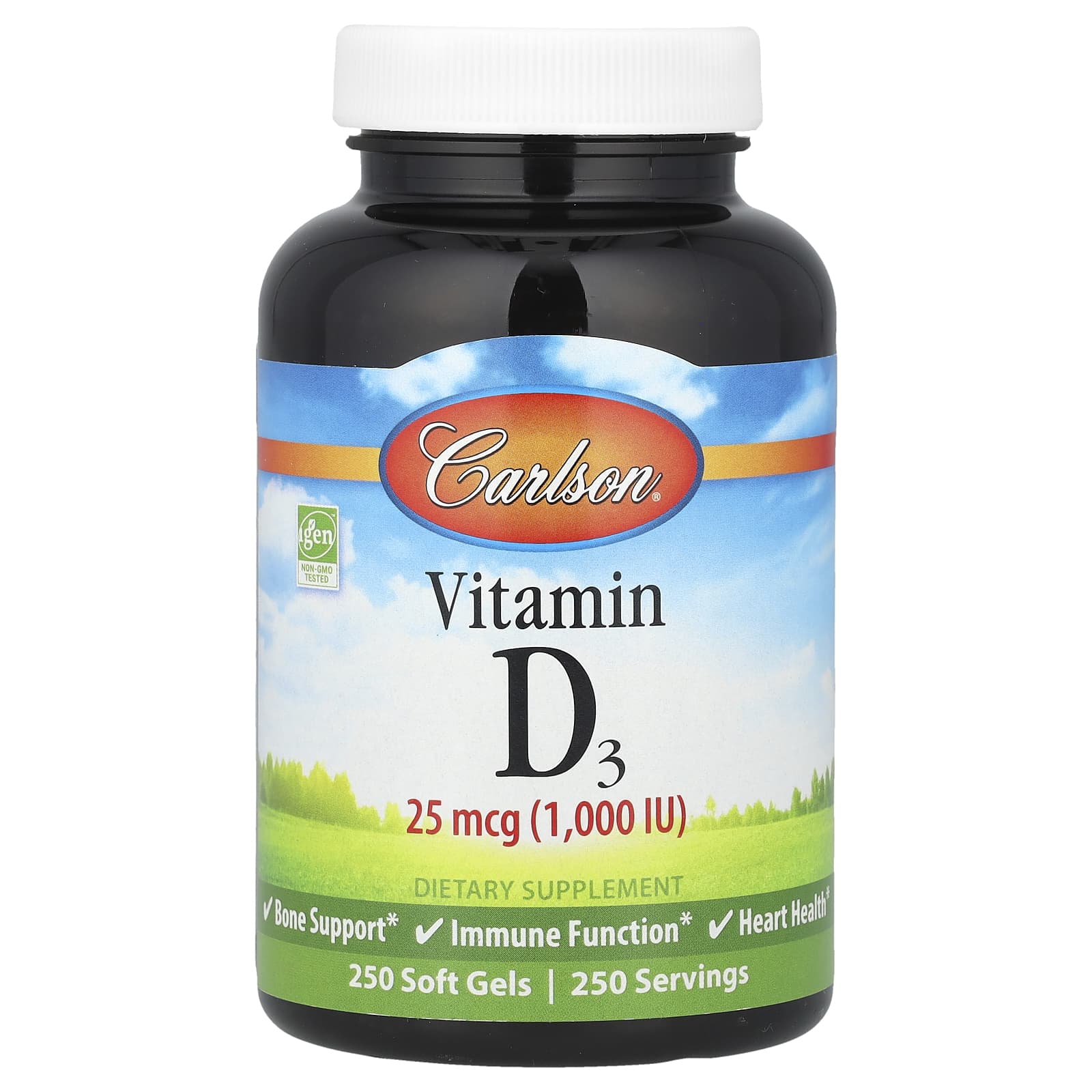 Carlson Vitamin D3 25 mcg 1000 IU 250 Soft Gels for Immune & Bone Health - Image 1