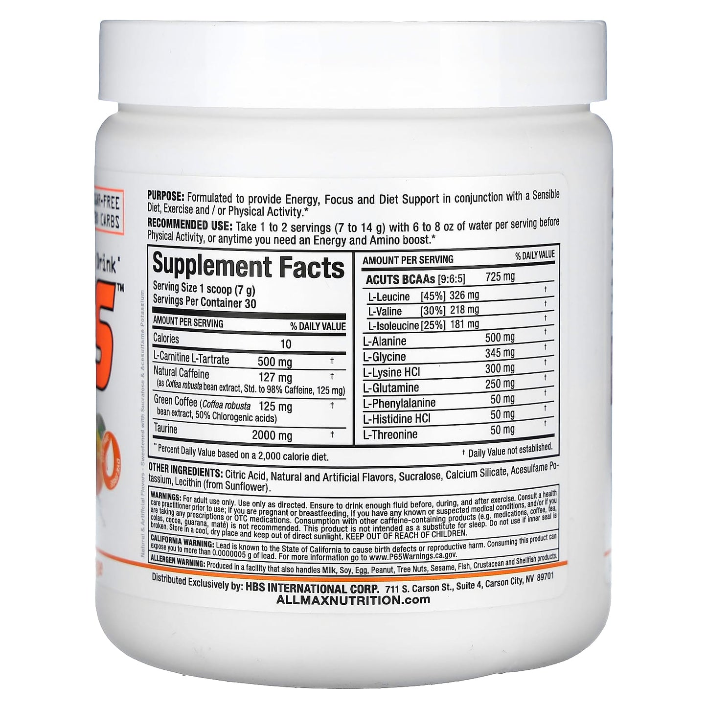 ALLMAX ACUTS Amino-Charged Energy Drink, Orange, 7.4 oz - Image 2