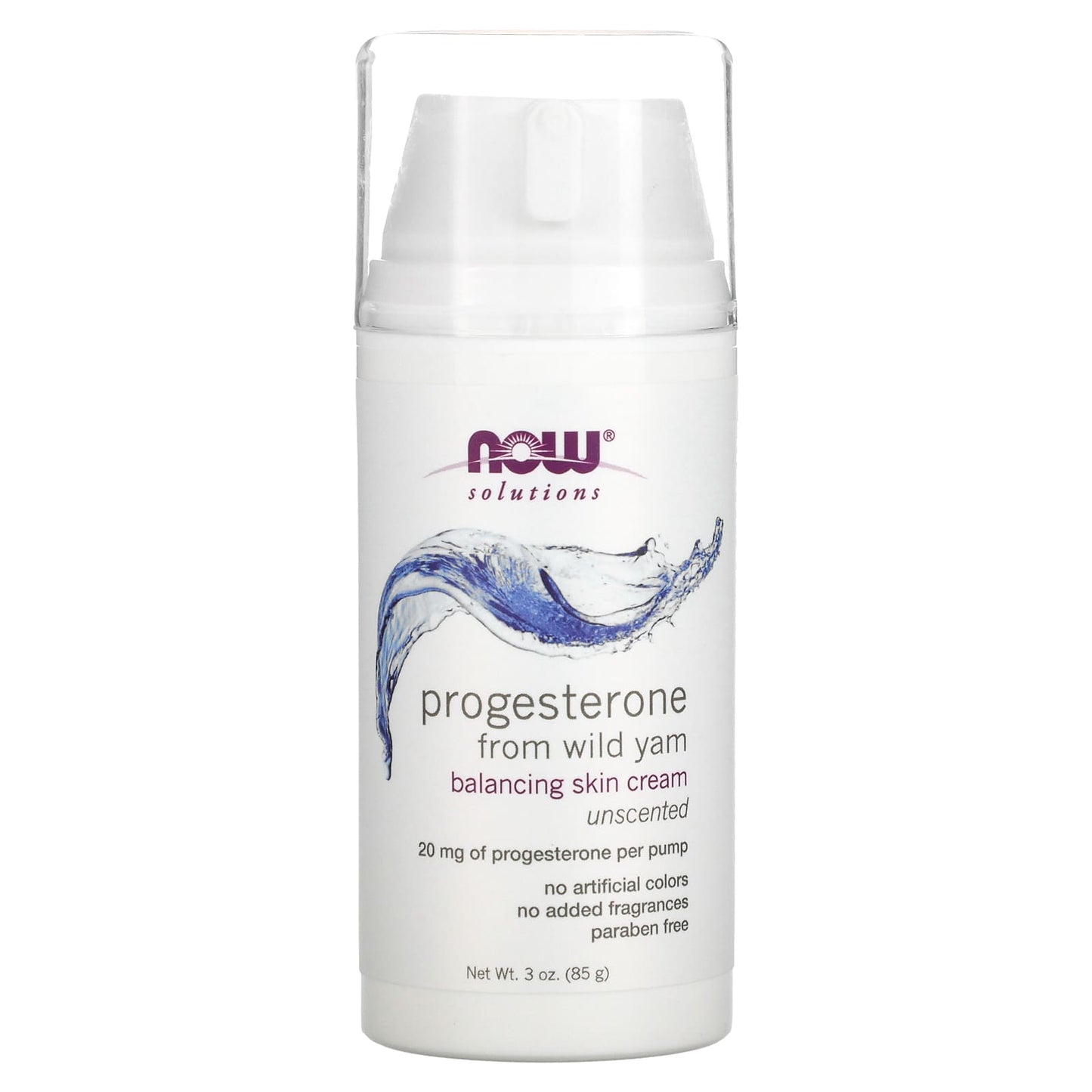 NOW Foods, Solutions, Progesterone from Wild Yam, Balancing Skin Cream, Unscented, 20 mg, 3 oz (85 g) - Image 1