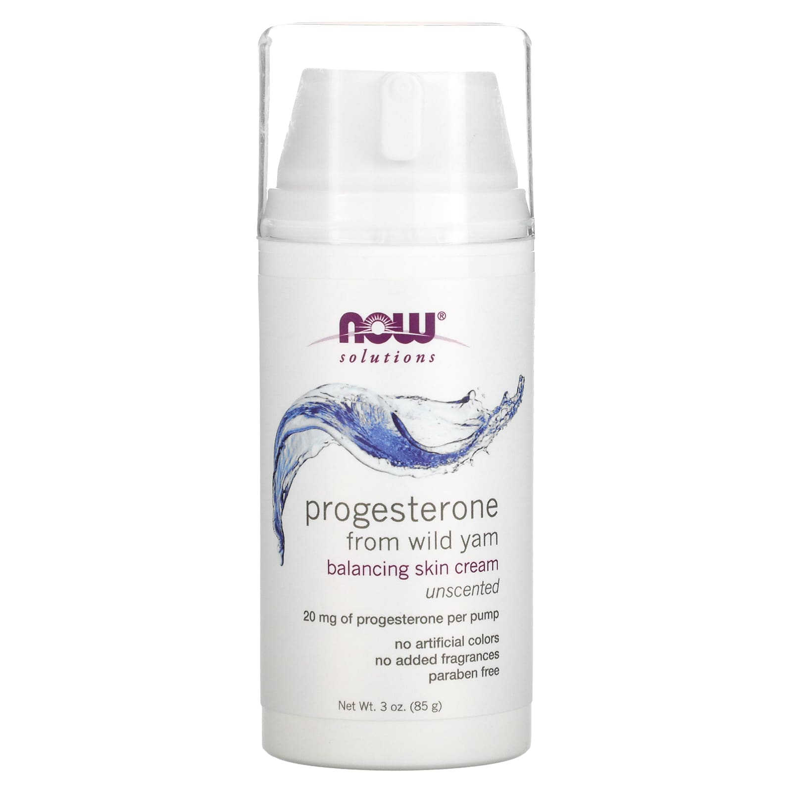 NOW Foods, Solutions, Progesterone from Wild Yam, Balancing Skin Cream, Unscented, 20 mg, 3 oz (85 g) - Image 1