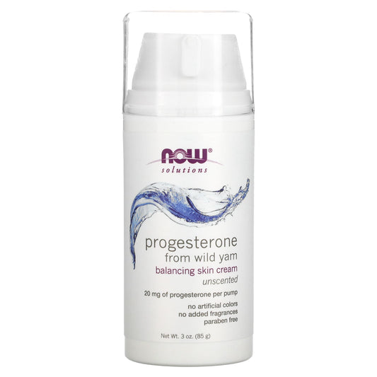 NOW Foods, Solutions, Progesterone from Wild Yam, Balancing Skin Cream, Unscented, 20 mg, 3 oz (85 g) - Image 1
