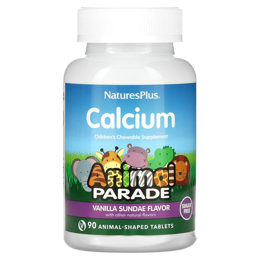 NaturesPlus, Animal Parade, Calcium Children’s Chewable Supplement, Vanilla Sundae, Sugar Free, 90 Animal-Shaped Tablets - Image 1