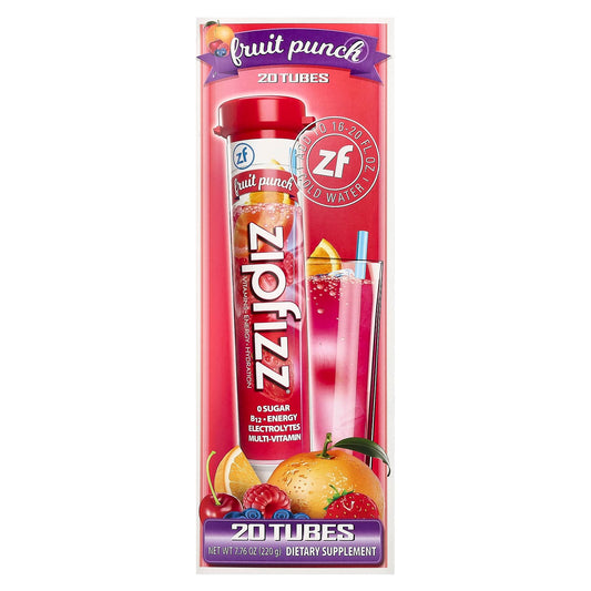 Zipfizz, Energy Drink Mix, Fruit Punch, 20 Tubes, 0.39 oz (11 g) Each - Image 1