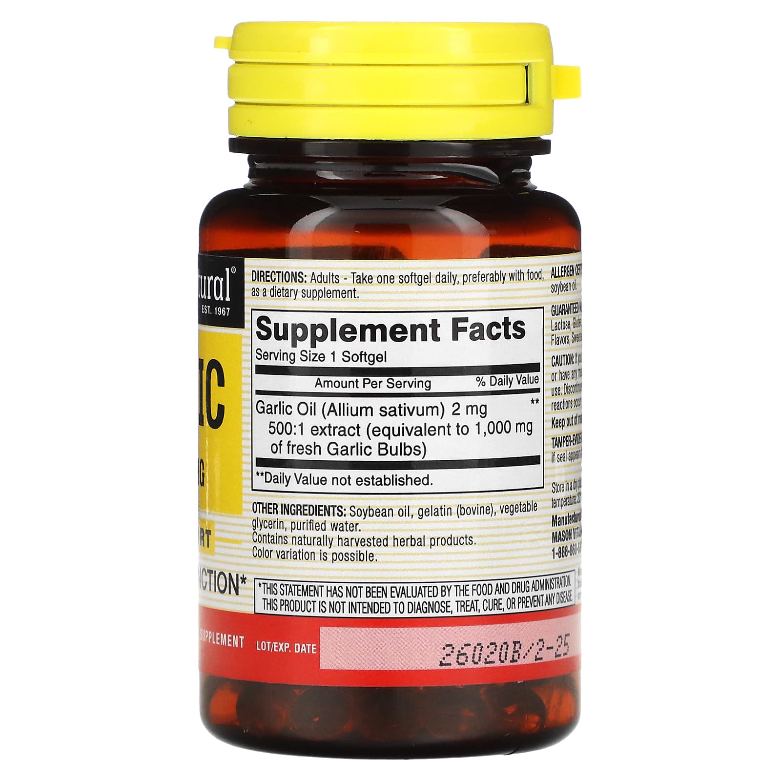 Mason Natural, Garlic Oil, 1,000 mg, 100 Softgels - Image 2