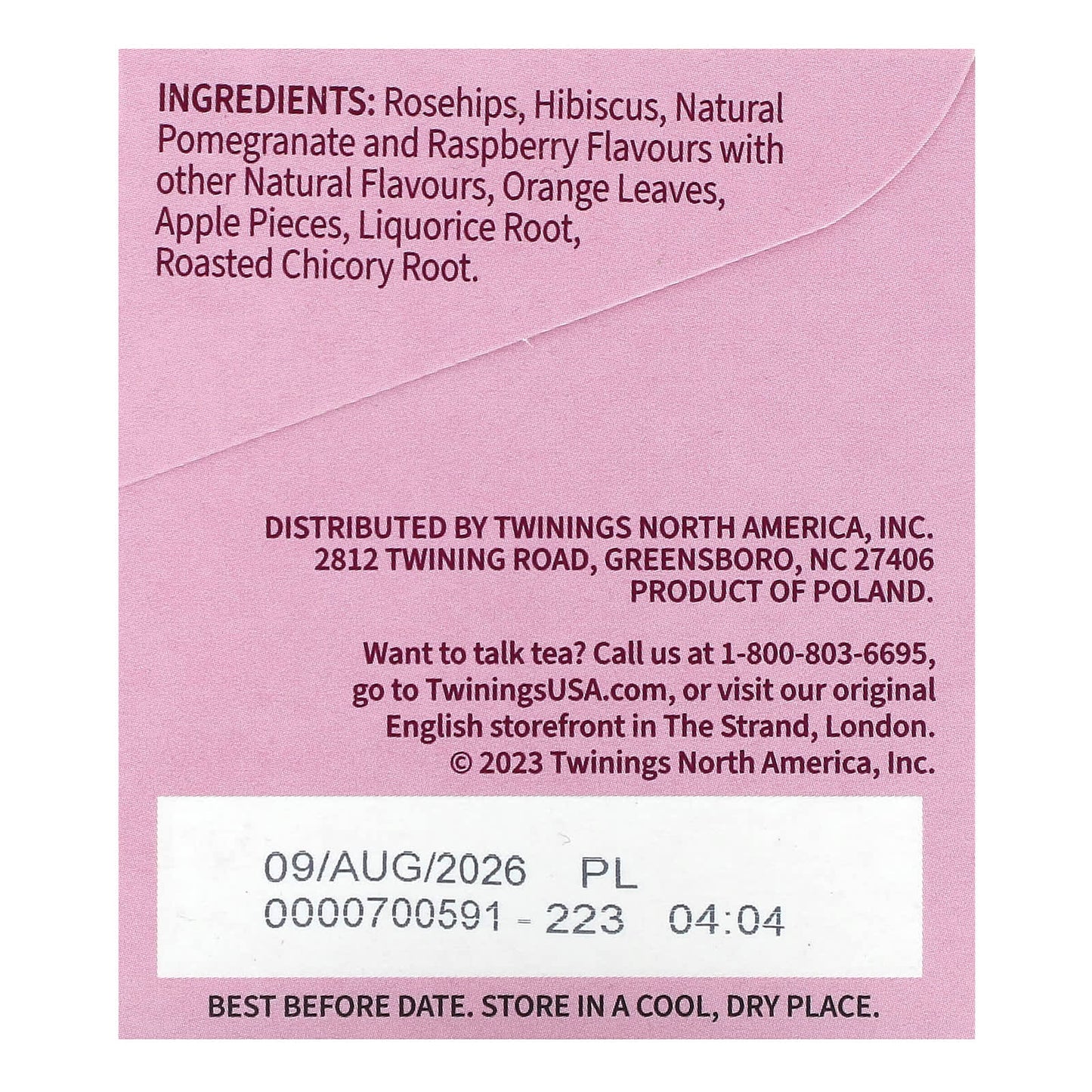 Twinings, Flavored Herbal Tea, Pomegranate & Raspberry, Caffeine Free, 20 Tea Bags, 1.41 oz (40 g) - Image 2
