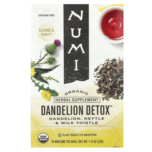 Numi Tea, Organic, Dandelion Detox, Caffeine Free, 16 Non-GMO Tea Bags, 1.13 oz (32 g) - Image 1