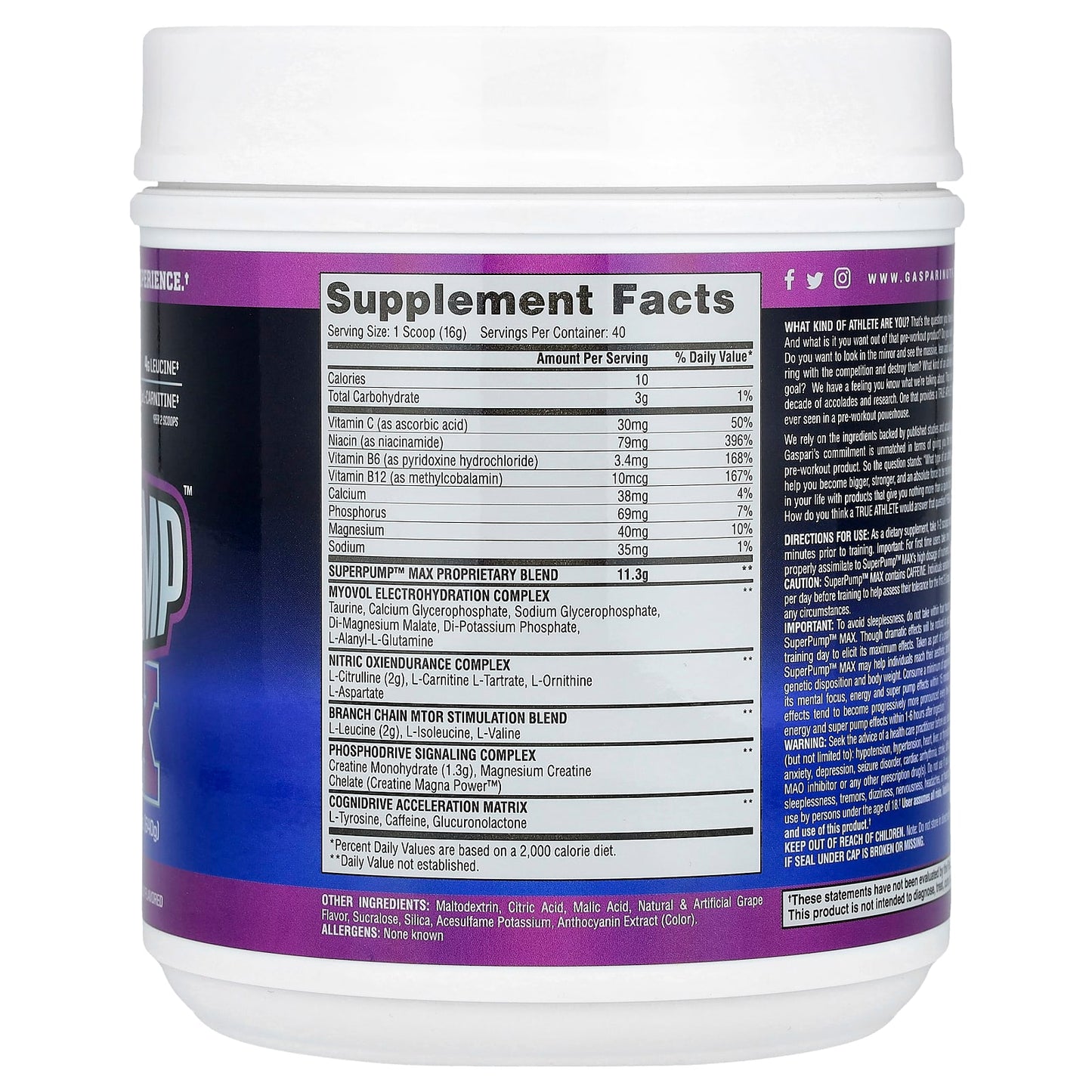 Gaspari Nutrition SuperPump Max Pre Workout Supplement, Grape Cooler, 1.41 lbs - Image 2