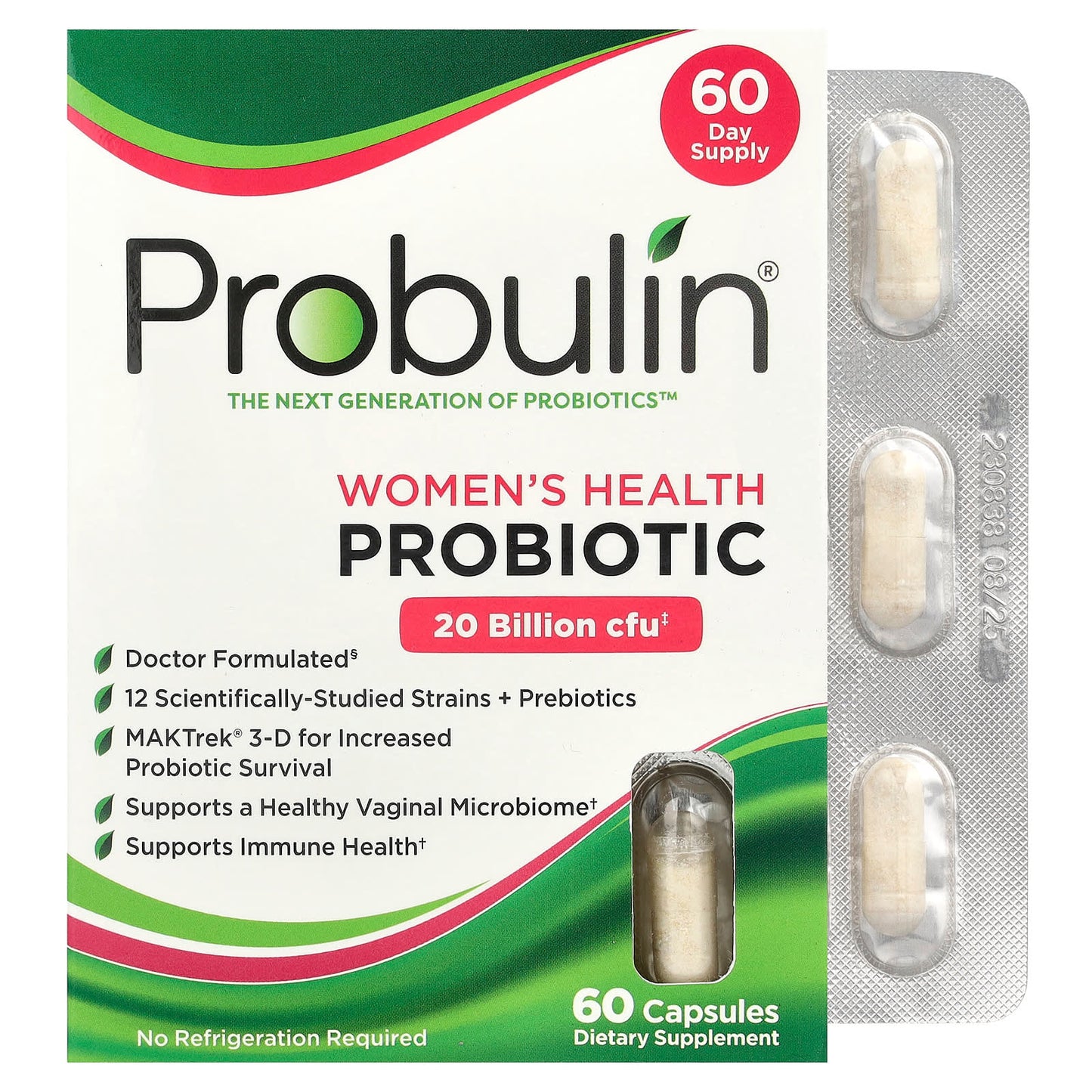 Probulin, Women's Health Probiotic, 20 Billion CFU, 60 Capsules - Image 1