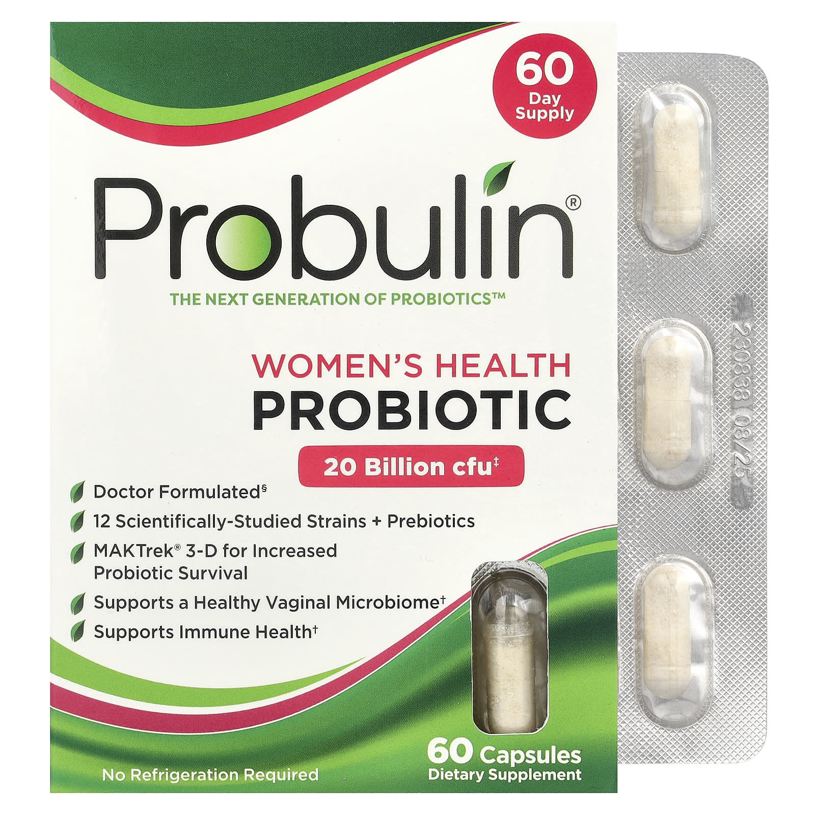 Probulin, Women's Health Probiotic, 20 Billion CFU, 60 Capsules - Image 1