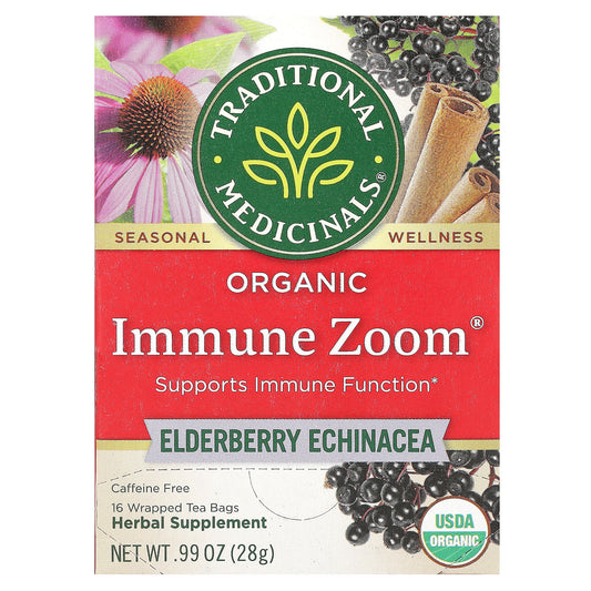 Traditional Medicinals, Organic Immune Zoom, Elderberry Echinacea, Caffeine Free, 16 Wrapped Tea Bags, 0.99 oz (28 g) - Image 1