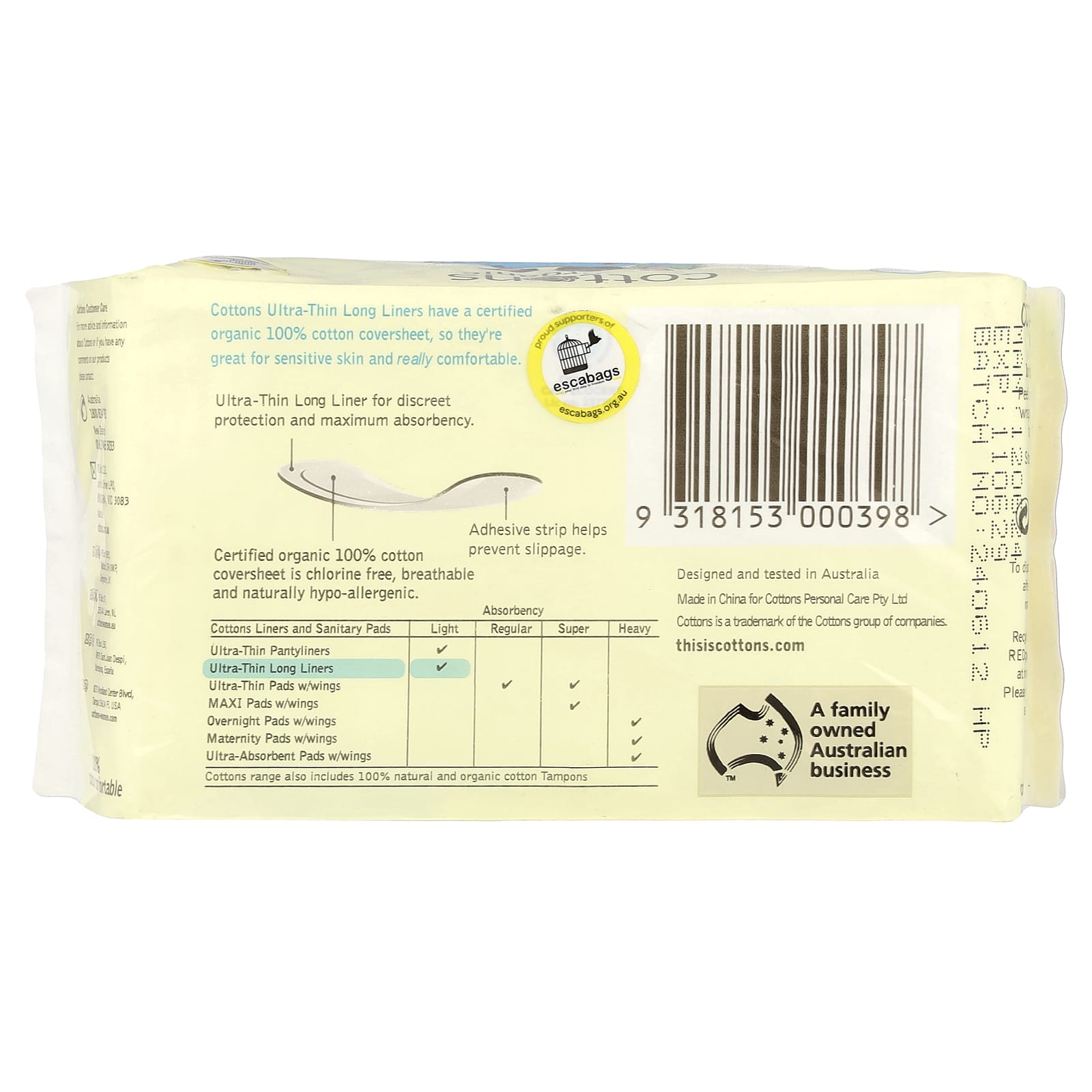 Cottons Ultra-Thin Long Liners | 32 Count | Organic, Unscented, Hypo-Allergenic - Image 2