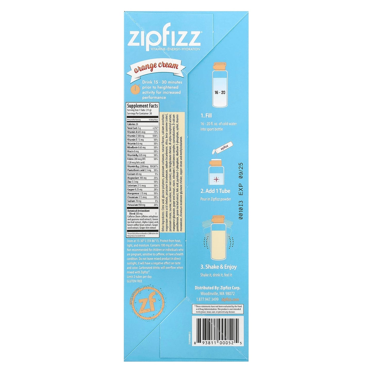 Zipfizz, Energy Drink Mix, Orange Cream, 20 Tubes, 0.39 oz (11 g) Each - Image 2