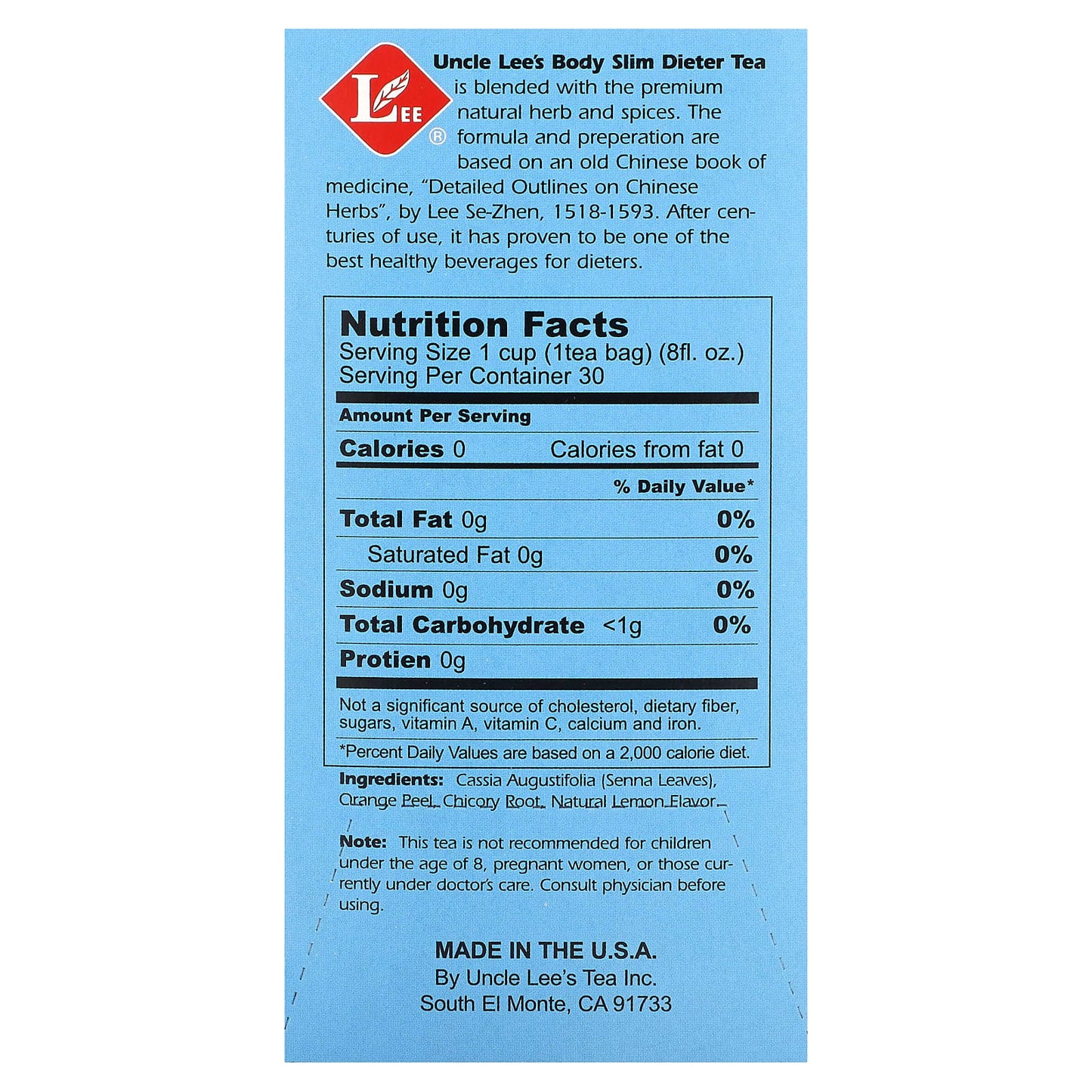 Uncle Lee's Tea, Body Slim Dieter Tea, Lemon, Caffeine Free, 30 Tea Bags, 2.12 oz (60 g) - Image 2