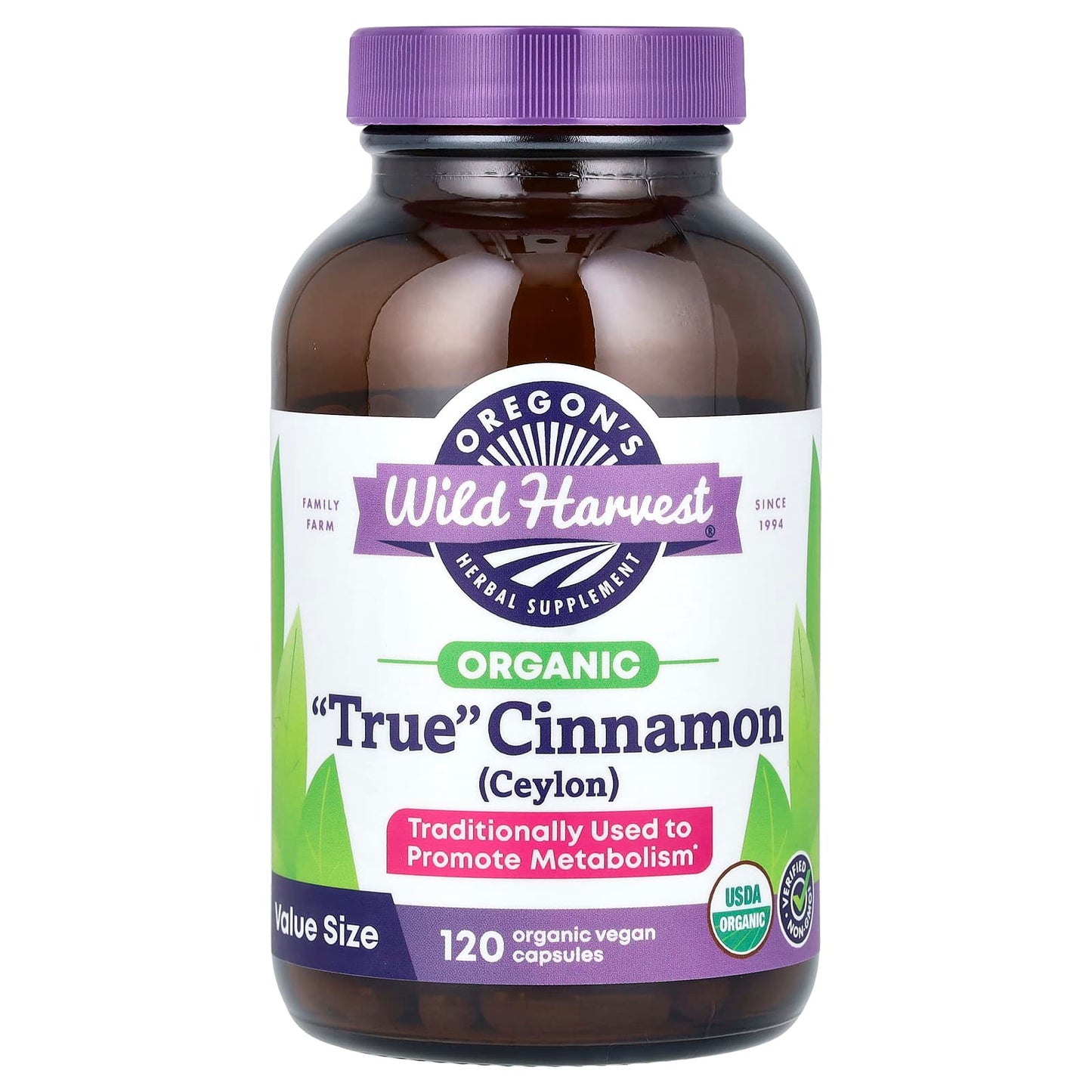 Oregon's Wild Harvest, Organic True Cinnamon, 120 Organic Vegan Capsules (450 mg per Capsule) - Image 1