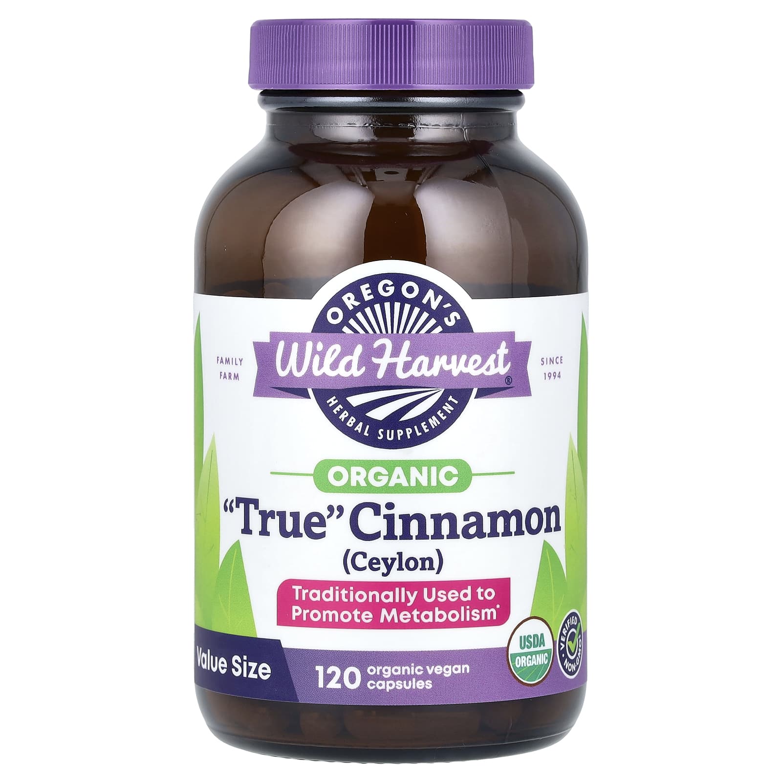 Oregon's Wild Harvest, Organic True Cinnamon, 120 Organic Vegan Capsules (450 mg per Capsule) - Image 1