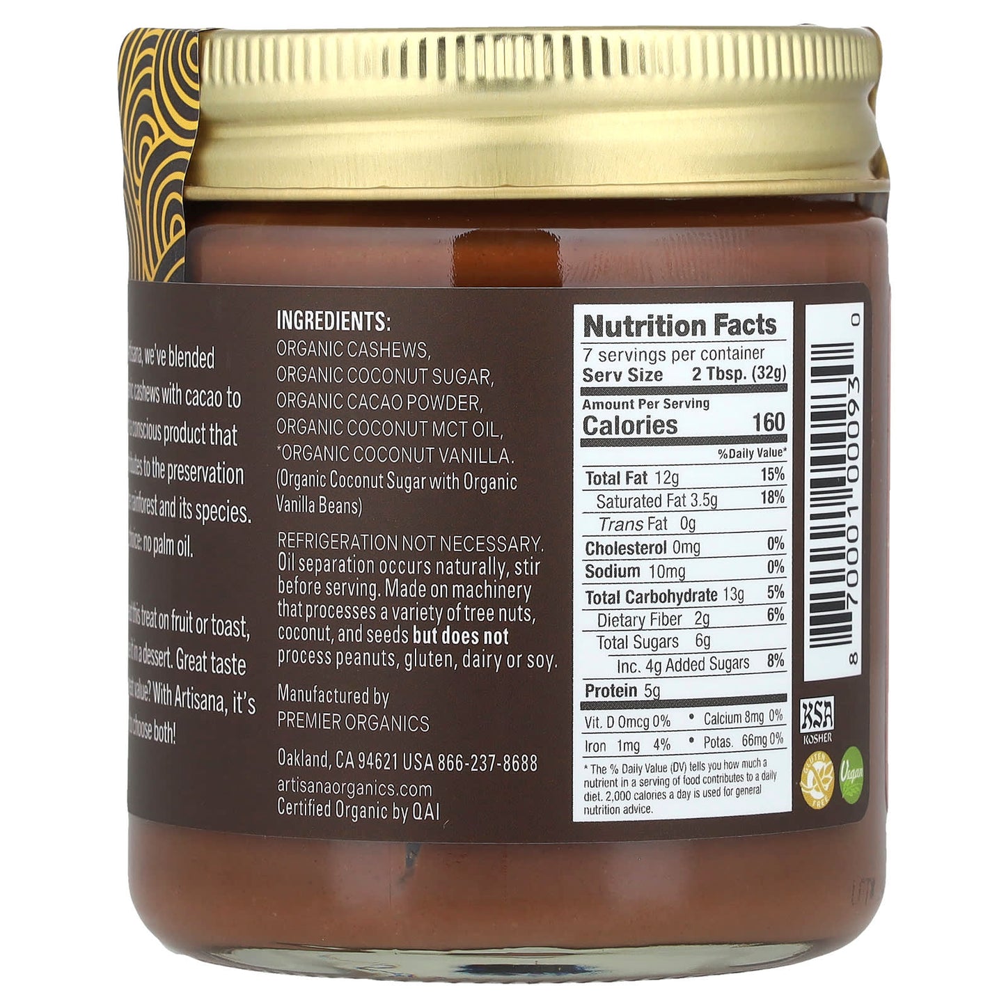 USDA Organic Cashew Cacao Spread by Artisana, 8 oz - Image 2