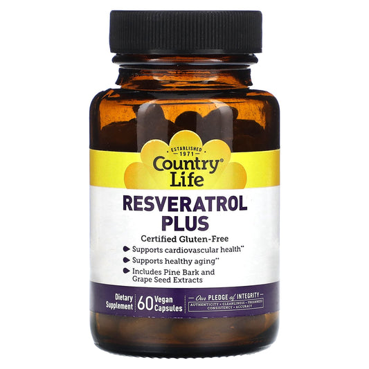 Country Life Resveratrol Plus 60 Vegan Capsules for Cardiovascular Health - Image 1